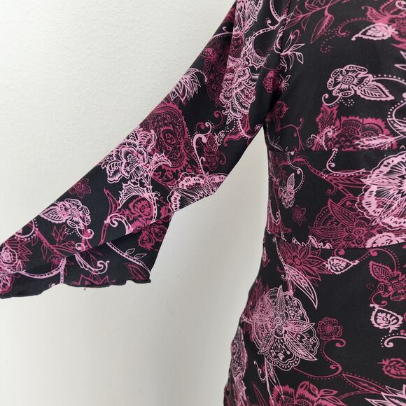 Vintage Y2K Simply Irresistible Black Pink Floral Fairy Grunge Style Top L - Picture 2 of 8